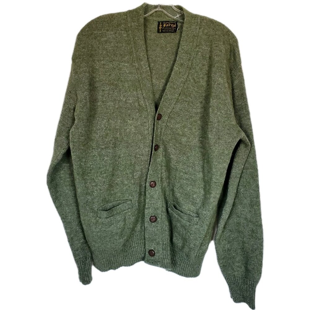 Vtg Fargo Cardigan Sweater Ireland Shetland Wool Fisherman Mens Green
